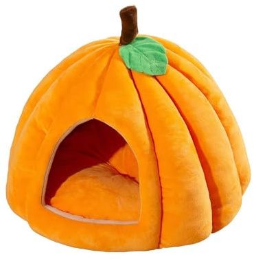 KKwercv Kürbis Katzenhaus Niedliche Kürbisform Katzenhöhle Bett, Katze Schlafbetten für Indoor Katzen, Katzenzelt mit Abnehmbarem Kissen, Warme Höhle für Katzen Kleine Hunde