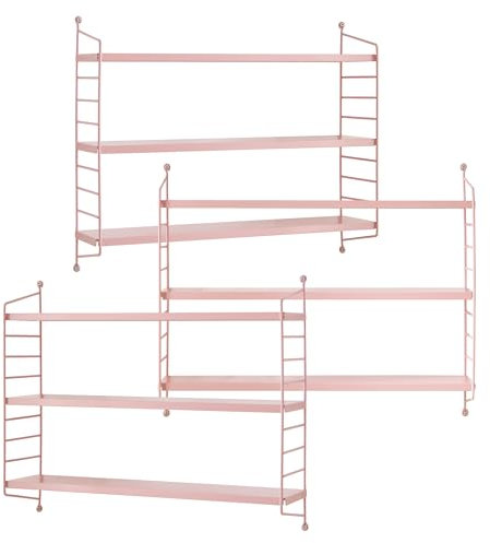 [en.casa] Modulares Wandregal Strängnäs 3er Set Metallregal Rosa Hängeregal mit 3 Regalböden Badregal Küchenwandregal Wandablage Wohnzimmer