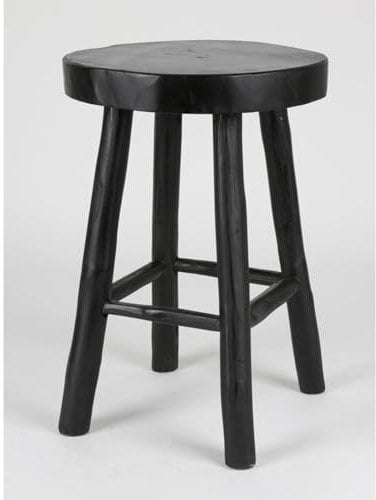 BURI Hocker aus Teakholz 30x45cm schwarz Blumenständer Holz rund zum Sitzen Pflanzenständer Beistelltisch Holz Sitzhocker Pflanzenhocker Echtholz Möbel massiv Holzhocker