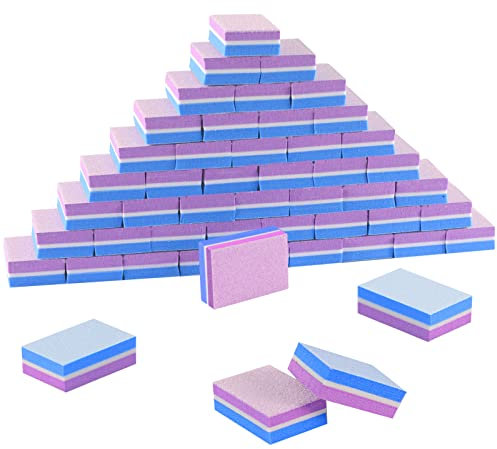 CGBE 50Pcs Mini Nail Buffer Blocks, 100/180 Double-Sided Grit Nail Block for Acrylic & Natural Nails, Buffer Nail File Manicure Tools for Salon Use, Purple/Blue