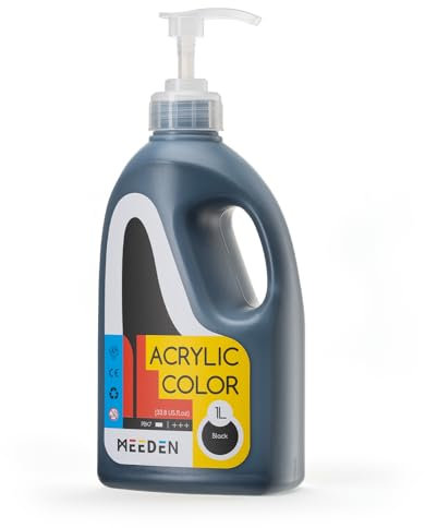 MEEDEN Black Acrylic Paint: 1 L /33.8 oz Black Liquid Paint with Pump Lid - Soft Body Art Paints for Canvas, Studio, School, Wall & Poured Paintings