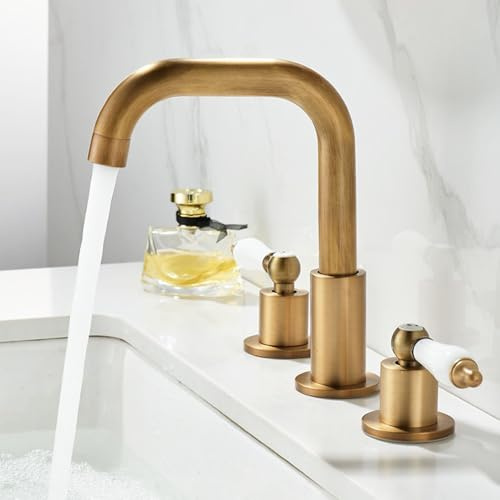 ZYCDP 3 Loch Armaturen Waschbecken Retro, Armatur Badezimmer Messing Antik Waschtischarmatur 360 Grad Drehbarer Auslauf