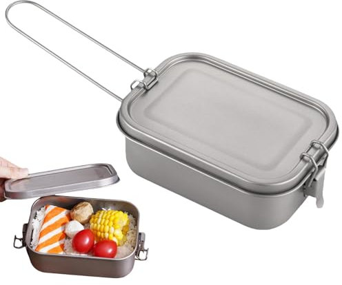 Lonchera de titanio, caja de alimentos para cocinar, tapa hermética, caja de metal con mango plegable, lonchera de metal, tapa hermética, para cocinar fogatas, fácil de usar, portátil para acampar y