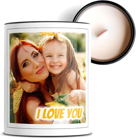 Duftkerze personalisiert mit Foto und text - Muttertag - Valentinstag für Sie - Geschenk Frau Geburtstag - personalisiertes Geschenk für Mama Foto - Keramik - Holzdocht - Natürliche Soja-Kerze