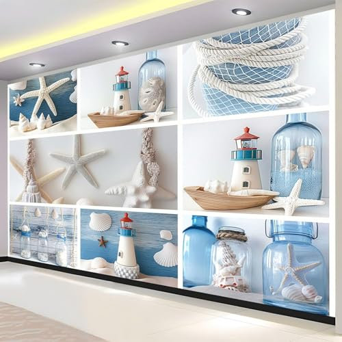 Luowenji Papier Peint Panoramique Thème Marin 450x315 cm 3D Papier Peint Intissé Enfant Garçon Photo Trompe l'oeil Poster Geant Mural Salon Chambre Enfant Chambre Décoration Murale a.2775