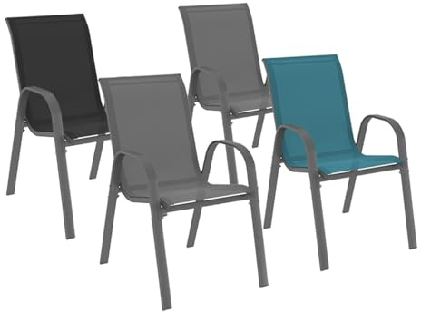 IDMarket - Satz von 4 Gartenstühlen LYMA aus Metall und stapelbarem Textilene Mix Color grau, schwarz und blau