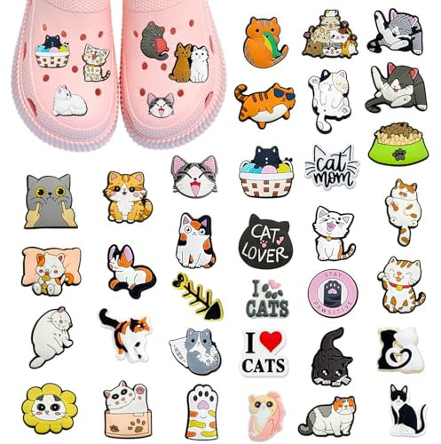 Anyasen 38 Pièces Charmes Chaussures Dessin Animé,Accessoires de Chaussures de Bricolage,Décoration de Chaussures de Dessin Chat Animé,pour Chaussure DIY Charmes (Coloré)