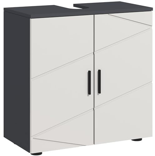 kleankin Waschbeckenunterschrank Unterschrank mit Verstellbarer Ablage, Waschtischunterschrank mit Griff, Badunterschrank mit Kippschutz, Grau, 60 x 30 x 60 cm