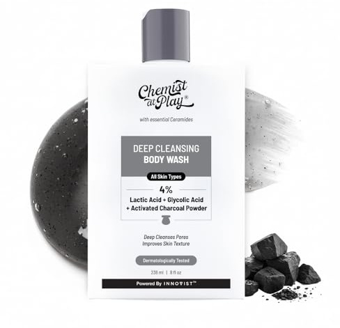 Chemist at Play Deep Cleansing Body Wash Activated Charcoal Removes Dirt Lactic Acid For Skin Texture Glycolic Acid For Exfoliation 236ml