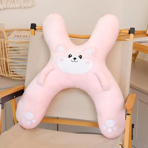 JIABAOZ Schlafkissen für Auto Kinder, Autositz Kissen Kinder, H-förmiges Auto Sicherheitsgurtkissen, Reisekissen Kinder, Nackenkissen für Auto, Reisen, Flugzeug, Zug (Pink-Dog)