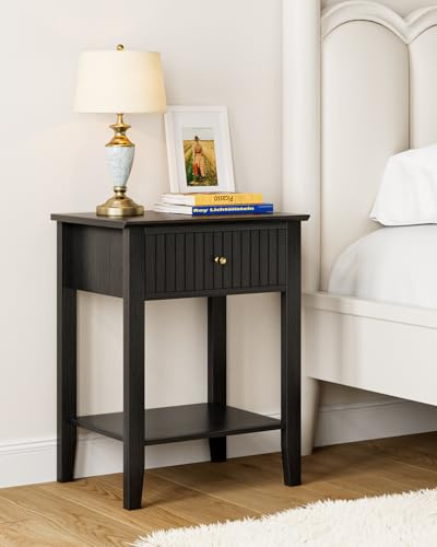 HEYZOEY Nachttisch, Retro Nachtschrank mit 1 Schublade, Nachttisch, Boho Nachtkommode für Schlafzimmer, Wohnzimmer, Schwarz