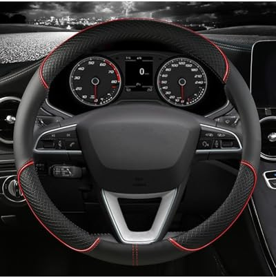 Auto Lenkradbezug Lenkradbezug 38cm Für Seat Tarraco Arona Ateca Ibiza Toledo Lenkradhülle(RED O Shape)