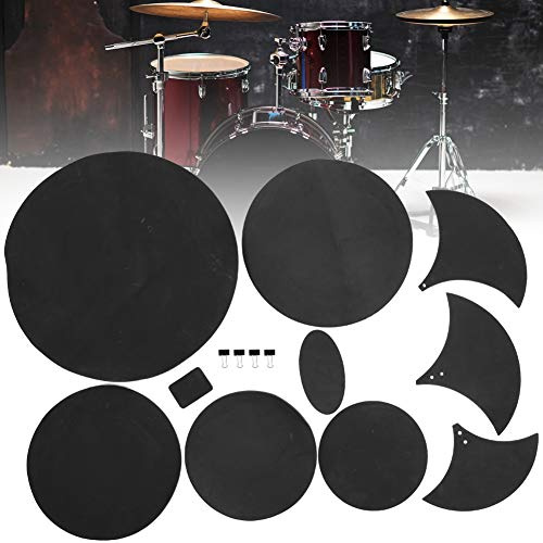 POENVFPO 14-teiliges EBR Drum-Übungspad-Set, Mehrere Formen mit Mute-Pads, Runde, Gebogene, Ovale und Rechteckige Pads für Leises Üben, Komplettes Schlagzeug-Set mit Clips