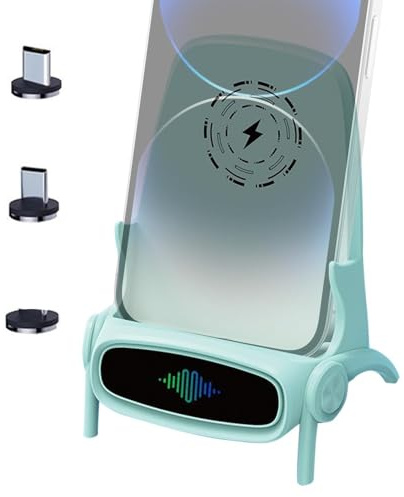 Kabellose Schnelllade-Telefonhalterung, tragbarer Mini-Stuhl, kabelloses Schnellladegerät, multifunktionale Handyhalterung, Ladestation für die meisten Handys, Gesichtserkennung, Film, Streaming