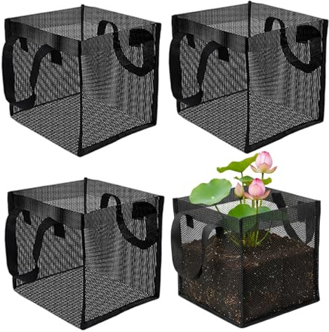 Lardenure 4-Pack Pond Basket, Breathable Aquatic Hydroponic Baskets for Lily Lotus, Net Pots for Pond Water Garden Plants, Square.