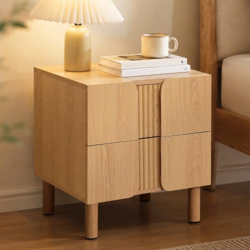 Hometopia Nachttisch Holz mit Schublade, Moderner Beistelltisch,Nachtkästchen für Schlafzimmer, Nachtkommode in Holzoptik, Nachtschrank 45 × 40 × 52 cm