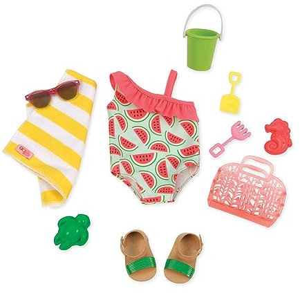 Our Generation – Wassermelone Badeanzug Puppenkleidung – Strand-Accessoires – 46 cm Puppenkleidung – Rollenspiel – Spielzeug für Kinder ab 3 Jahren – Süßer Sommer