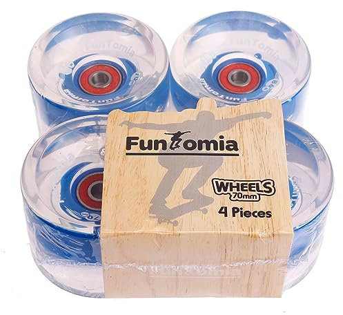 FunTomia 4 Stück (LED) Longboard/Skateboard Rollen (Big Wheels) in 70x51mm 80A inkl. ABEC-9 Kugellager und Metall Spacer 80A Rollenhärte