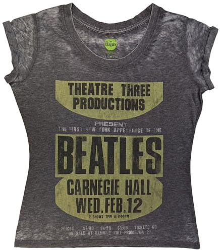 The Beatles T Shirt Carnegie Hall Official Womens Burnout Large Charcoal