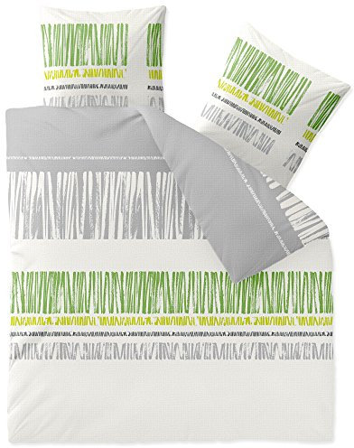 CelinaTex Enjoy Bettwäsche 200 x 220 cm 3teilig Baumwolle Bettbezug Seersucker Alma Streifen Weiß Grau Grün
