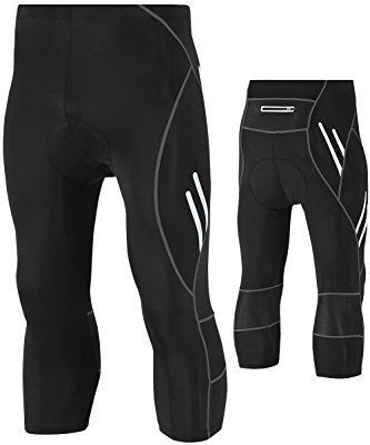 Mr.Stream Herren Radhose 3/4-Länge Fahrradhose mit Sitzpolste Radlerhose Professionelle Trainingshose Reflektierende Nacht Safe Kompressionshose Tights Radsport Hosen/Kurze XL Black