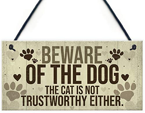 RED OCEAN Beware Of The Dog Sign For Home Funny Gate Door Cat Sign Warning Plaque Gift