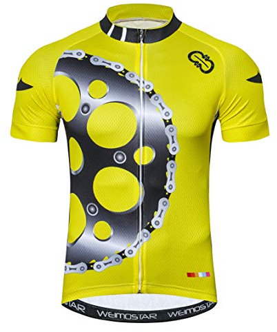 Weimostar Mountain Road Fahrradtrikot Kurzarm Fahrradbekleidung Fahrrad top Herren MTB Jersey Atmungsaktiv Sommer Zahnrad gelb Größe XXL