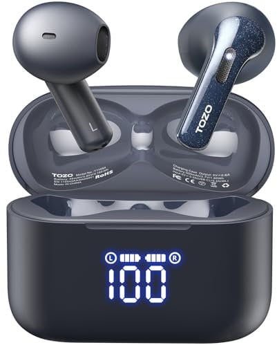 TOZO T21 Kopfhörer Kabellos Bluetooth 5.3 In Ear Kopfhörer mit ENC-Anrufgeräuschunterdrückung, LED-Digitalanzeige, 44 Std. Spielzeit, Stereo Sound, IPX8 Wasserdicht Bluetooth Kopfhörer – Blau