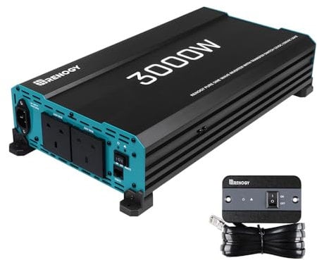 Renogy 3000W Off-Grid Pure-Sine Wave Inverter & UPS Function 3000 Watt Solar Power Converter 12V DC to 230V AC with UK Socket for Travel, Camping, RV and Off-grid