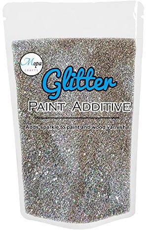 Mopa Crafts Pintura holográfica con purpurina plateada para pintura de emulsión, 100 g, para uso con paredes interiores y exteriores, techos, madera, metal, mate, brillo suave o pinturas de seda.