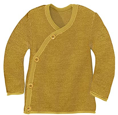 disana Melange-Jacke Baby & Kleinkind - 100% Bio-Merino – atmungsaktiv, angenehm warm & weich, Unisex Gr. 50-104 - nachhaltig & fair – mit Wickelverschluss - Made in Germany | Curry-Gold Gr. 98-104