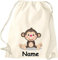 ShirtInStyle Gym Sack Kinder Turnbeutel Tiere Affe mit Wunschnamen, Beutel Tasche Hort Kita, Farbe Natur