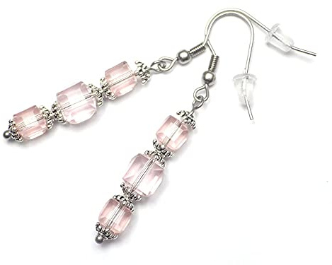 Bunte Glas Ohrringe Damen – Edelstahl Ohrhaken – Boho Chic Schmuck – Handgefertigt in Frankreich (Rosa)