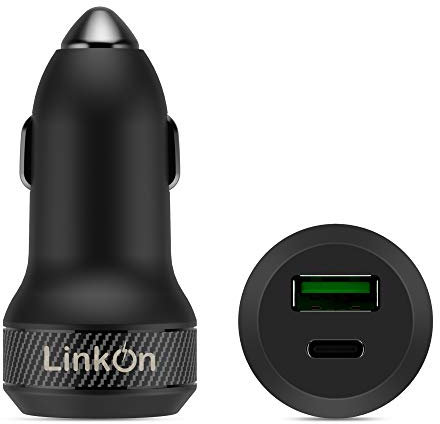 LinkOn 45W Autoladegerät Mit 27W USB C PD3.0 und 18W USB A QC3.0 Kompatibel mit iPhone XS/Max/XR/X iPad Samsung Galaxy Pixel Nexus Huawei