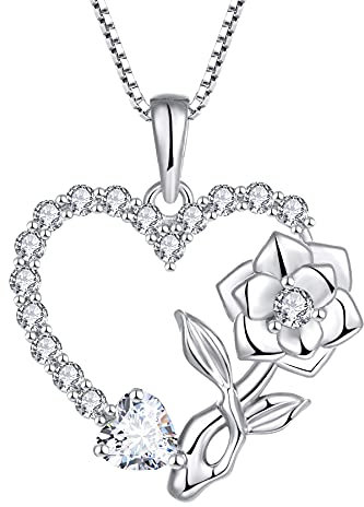 starchenie Collana Cuore Rosa Collana di Fiori Ciondolo in Argento 925 per Donne