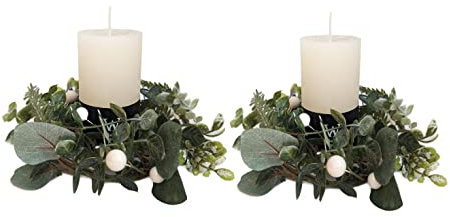 Schmucks HOME Adventsgesteck Weihnachtsgesteck 2X Kerzen Kranz Deko 22 cm inkl. Stumpenkerzen weiß