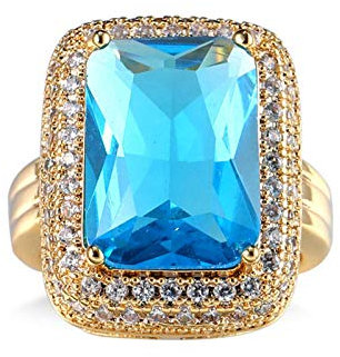 Banemi Ring Vergoldete Schmuck, Heirats Ringe Blau Zirkonia Strahlende Form Damen Hochzeitsband Größe 54 (17.2)