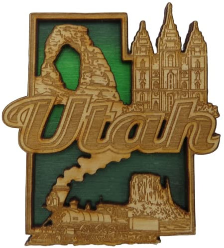 Utah-Montage-Magnet, geschnitzt, bemalt, rustikales Souvenir, Geschenke oder Sammlerstück, Zubehör für Kühlschränke, Schließfächer oder Whiteboards, 7,6 cm