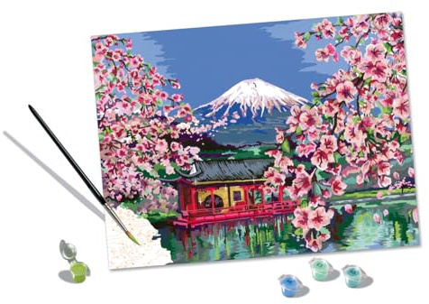 Ravensburger CreArt Japanese Cherry Blossom Mount Fuji Paint by Numbers for Adults Craft Kits for Adults and Kids Age 12 Years Up
