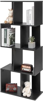 Iris Ohyama, Wandregal mit Ebenen, S-förmiges Möbelstück, 4 Regale, Modular, Wandbefestigungsset, Trennwand, Büro, Schlafzimmer, Wohnzimmer - Display Shelf SRK-W4 - Schwarze Eiche