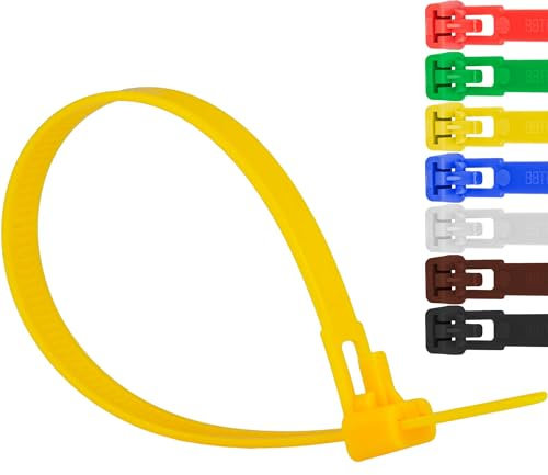 Safetytex Kabelbinder 7,6mm UV-beständig Polyamid 6.6 wiederlösbar wiederverwendbar wiederverschließbar 100 Stück (Gelb,200mm)