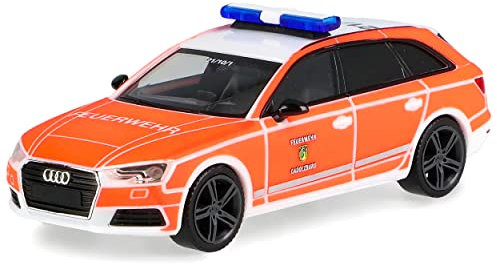 A*U*D*I A4 B9 Avant Kombi Feuerwehr Cadolzburg Ab 2015 mit Sockel und Vitrine H0 1/87 Herpa Modell Auto mit individiuellem Wunschkennzeichen