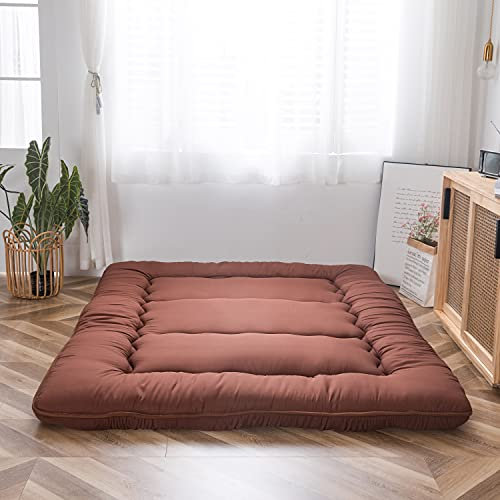 MAXYOYO Klappmatratze Futon Matratze Bodenmatratze Gepolsterte Japanische Tatami Gesteppte Bett, Dicke Faltmatratze Schlafmatte Rollmatratze Bodenliege Gästematratze (Kaffee, 150x200 cm)