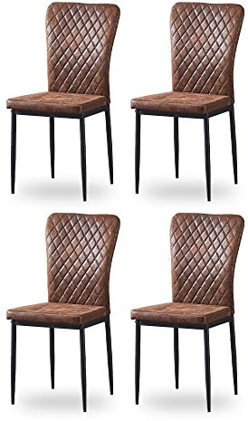 JaHECOME 4er Set Esszimmerstühle mit Kunstleder-Bezug, hoher Rückenlehne, Gitter Leichtbau Design, Essstuhl mit Metallbeine, für Esszimmer Küche Wohnzimmer (4, braun)