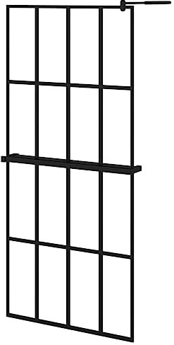 vidaXL Duschwand, Duschabtrennung mit Ablage, Duschtrennwand für Walk in Dusche, Trennwand Dusche Duschwand mit Ablage Walk In Duschwand, Schwarz ESG Glas Aluminium