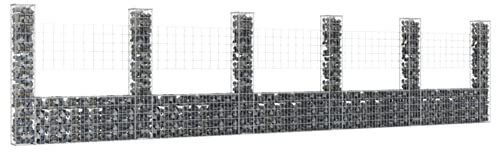 Chusui Gabionenkorb U-Form mit 6 Säulen, Gabionen Zaun, Steinkorb Gabione, Gabionenwand, Gabionen Pflanzkübel, Gabionen-hochbeet, Eisen 620x20x150 cm