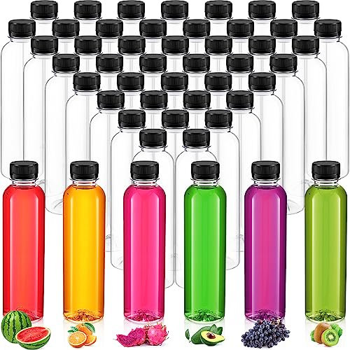 50 Pcs 10 oz Clear Plastic Empty Juice Bottles Bulk Sensory Bottles with Black Caps Reusable Water Bottle Disposable Beverage Storage Containers Smoothie Milk Drink Tea Liquid