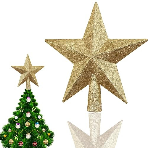 Christbaumspitze Stern Verzierung, Weihnachtsbaumspitze Stern, Glitzernde Weihnachtsbaumspitze, Christbaumspitze Stern Für die Dekoration der Christbaumspitze (Gold)