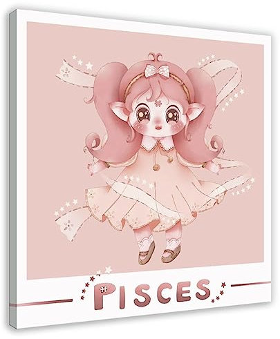 EDSC Pisces Cartoon Cute Constellation Poster Leinwand Poster Schlafzimmer Dekor Sport Landschaft Büro Zimmer Dekor Geschenkrahmen: 40 x 40 cm