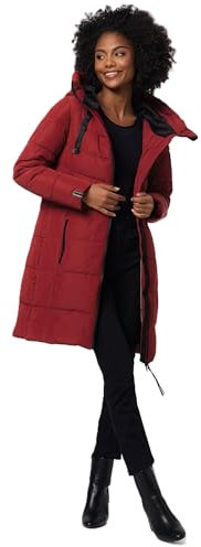 MARIKOO Damen Winterjacke lange Winter Stepp Jacke mit Teddyfell warm gefüttert B978 [B978-Natsuk-Dark-Red-Gr.XXL]